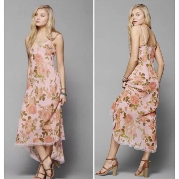 Betsey Johnson Dresses & Skirts - Betsey Johnson Vintage 90s Floral Rose Tori Pink Slip Dress Urban Outfit…